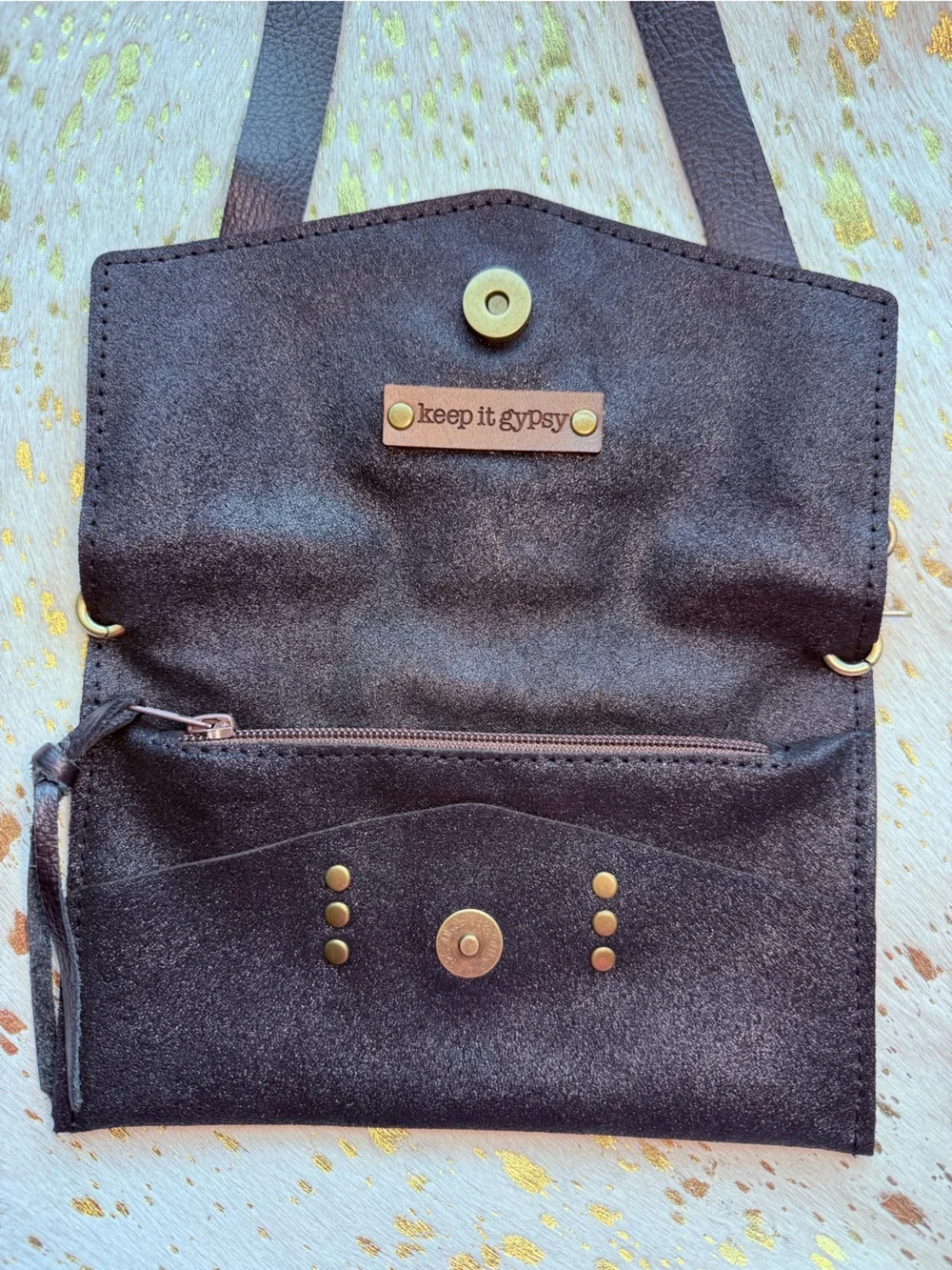 Keep it Gypsy Black Leather Crossbody Western Chic Boho Festival Cowhide Bag